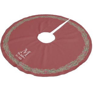 Rustikales Rosmarin und Berries Wasserfarbe Rot Polyester Weihnachtsbaumdecke