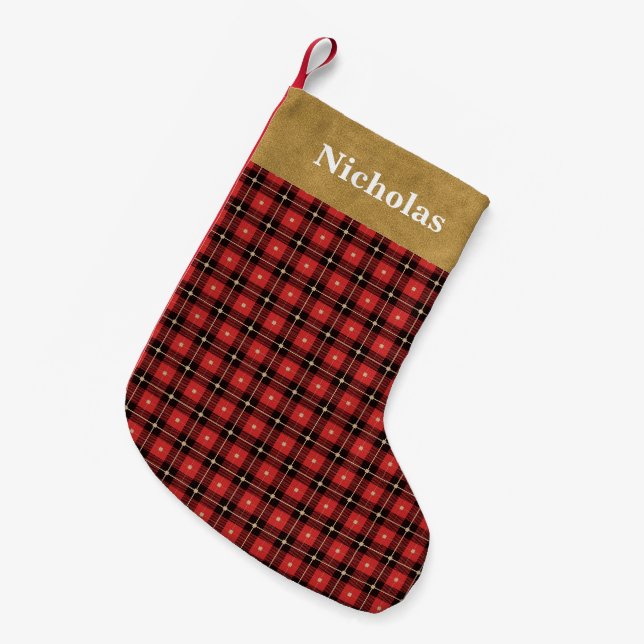 Rustikales Rot, Black Gold Lumberjack Kariert - Na Kleiner Weihnachtsstrumpf (Vorderansicht (hängend))