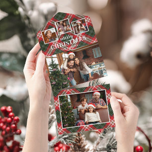 Rustikales Rot/Grün Kariertes Frohe Weihnachten 4- All In One Einladung
