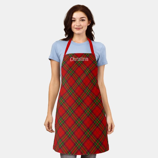 Rustikales Rot-Grün-Tartan-Karo mit Namen Schürze (Getragen)