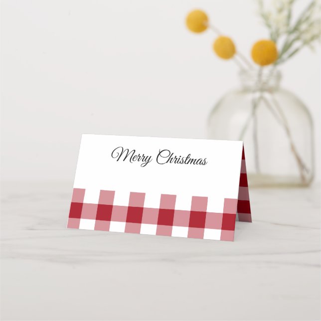 Rustikales Rot Kariert Frohe Weihnachten Platzkarte (Vorderseite)