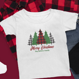 Rustikales Rot Kariert frohe Weihnachtsbaumen Cust Baby T-shirt