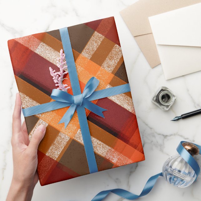 Rustikales Rot Orange Ernte Erde Karomuster Geschenkpapier (Schenken)