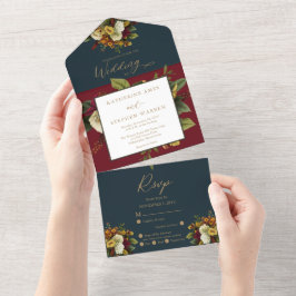 Rustikales Rot | Orange Floral Bouquet Aquamarin W All In One Einladung