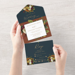 Rustikales Rot | Orange Floral Bouquet Aquamarin W All In One Einladung