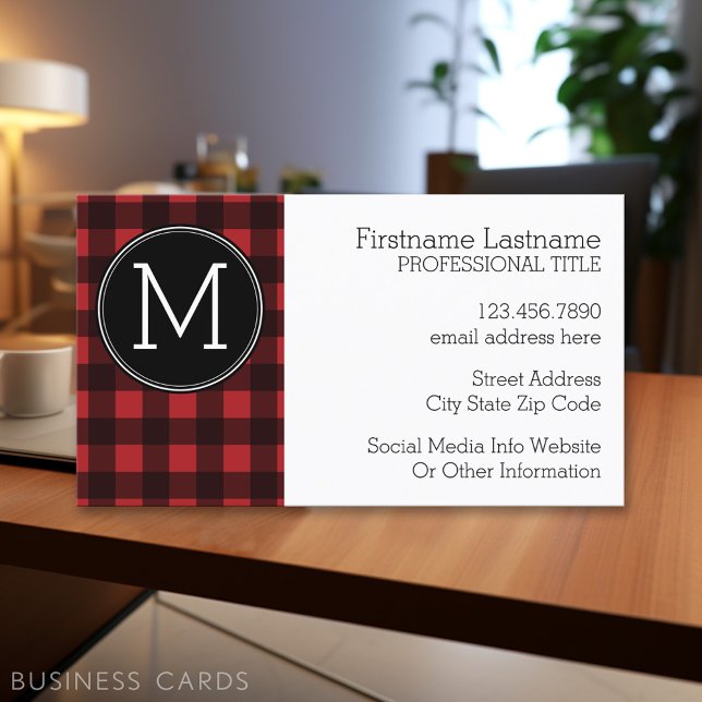 Rustikales Rot-Schwarz-Buffalo-Kariertes Muster Mo Visitenkarte (Personalized Printed Business Cards)