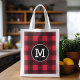 Rustikales Rot-Schwarz-Buffalo-Kariertes Muster Mo Wiederverwendbare Einkaufstasche (Personalized grocery tote with buffalo plaid pattern and monogram)