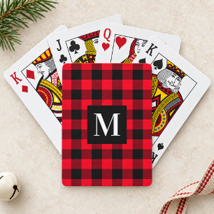 Rustikales Rot-Schwarz-Buffalo-Karo-Monogramm Spielkarten