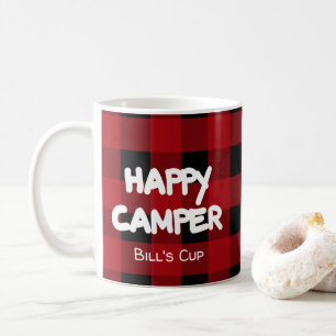 Rustikales Rot-Schwarz-Büffel-Karo Happy Camper Kaffeetasse