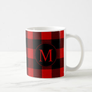Rustikales Rot-Schwarz Büffel-Karo mit individuell Kaffeetasse