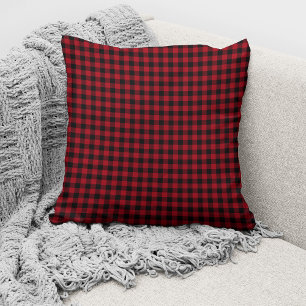 Rustikales Rot-Schwarz-Gingham-Karomuster Kissen