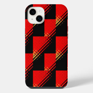 Rustikales Rot-Schwarz-Gold-Muster iPhone 14 Plus Hülle