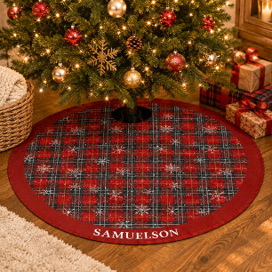 Rustikales Rot-Schwarz-Karo-Schneeflocken-Personal Polyester Weihnachtsbaumdecke