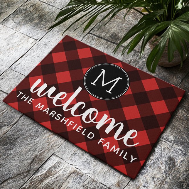 Rustikales Rot & Schwarzes Buffalo Karierter Empfa Fußmatte (Custom Welcome Mat)