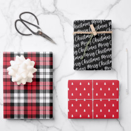 Rustikales Rot und Schwarze Uhr Kariert Frohe Weih Geschenkpapier Set