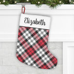 Rustikales Rot und Schwarzer Tartan Kariert Person Kleiner Weihnachtsstrumpf<br><div class="desc">Weihnachts-Strumpf mit personalisierter Monogramm-Design und klassischer Schwarz-Weiß-Armbanduhr mit schottischem kariertem gemustertem Hintergrund. Personalisieren Sie den benutzerdefinierten Skripttext mit jedem Familiennamen. Enthält das gleiche Design auf beiden Seiten des Strumpfs.</div>