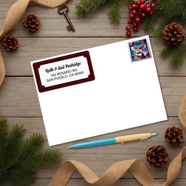 Rustikales Rot und Schwarzes Buffalo Kariert Adressaufkleber (Von Creator hochgeladen)