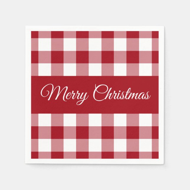Rustikales Rot und Weiß Karierte Weihnachten Serviette (Vorderseite)