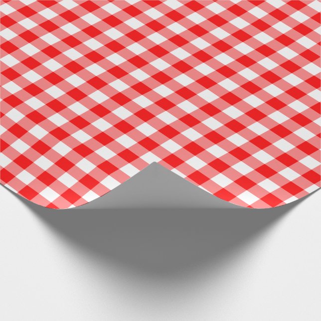 Rustikales Rot-Weiß-Gingham-Muster Geschenkpapier (Ecke)
