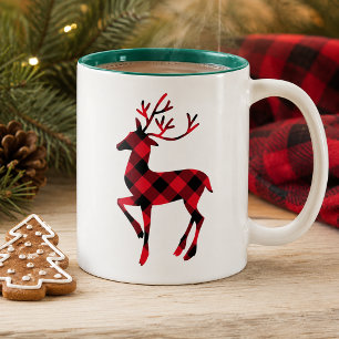 Rustikales Rotbuffalo-Karo-Rentier-Weihnachten Zweifarbige Tasse