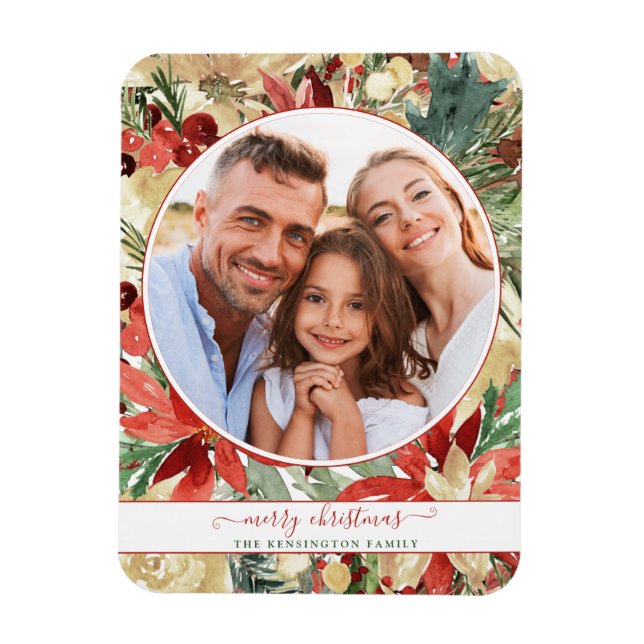 Rustikales Roter Holiday Floral Weihnachten Foto M Magnet (Vertikal)