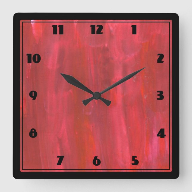 Rustikales Rotes Abstrakt Quadratische Wanduhr (Vorderseite)