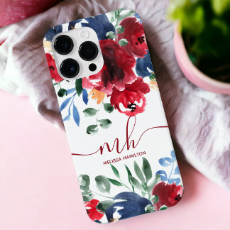 Rustikales rotes blaues elegantes florales Wasserf iPhone 13 Pro Max Hülle