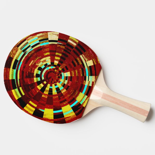 Rustikales rotes blaues gelbes Kreislaufmuster Tischtennis Schläger (Seitenansicht)