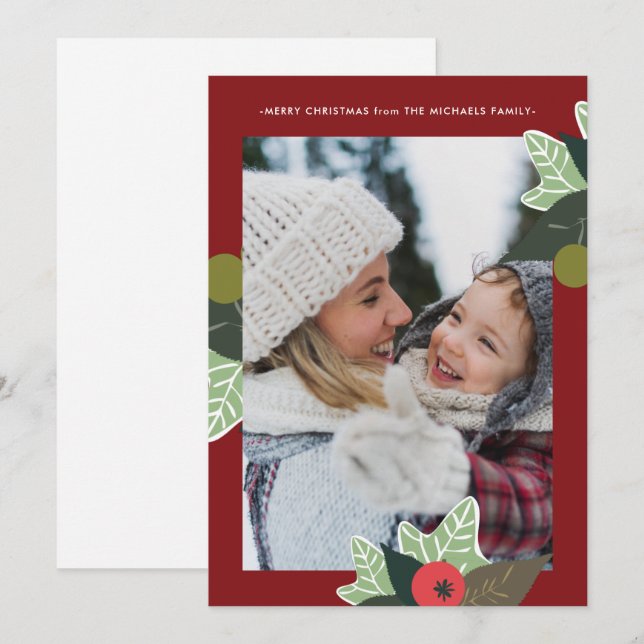 Rustikales Rotes Botanisches Foto Weihnachten (Vorne/Hinten)