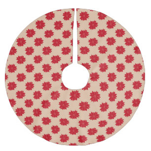 Rustikales rotes braunes Weihnachtsstern-Blumenmus Polyester Weihnachtsbaumdecke