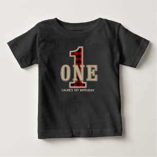 Rustikales Rotes Buffalo Kariert 1. Geburtstag Par Baby T-shirt