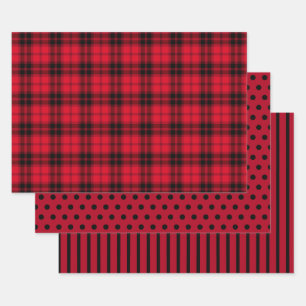 Rustikales Rotes Buffalo Kariert Polka Dots Streif Geschenkpapier Set