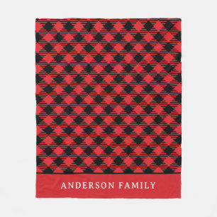 Rustikales Rotes Buffalo Karo Monogram Fleecedecke