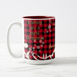 Rustikales Rotes Büffel Kariert Rentier Weihnachts Tasse