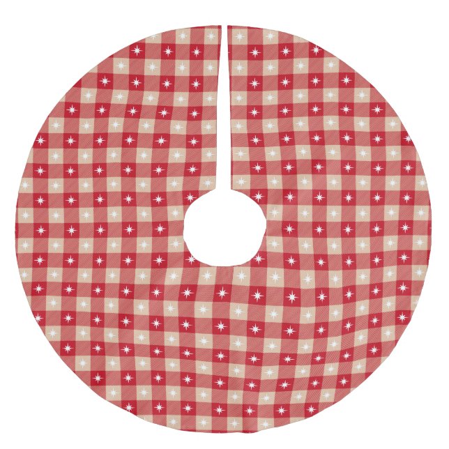 Rustikales rotes Büffel karierte Weihnachtslichter Polyester Weihnachtsbaumdecke (Vorderseite)