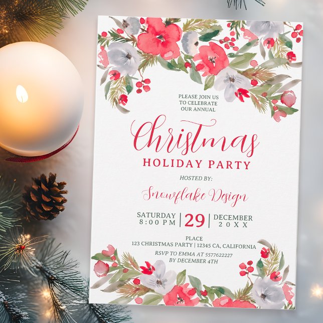 Rustikales, rotes Business Weihnachten Einladung (Rustic green red business corporate Christmas Invitation)