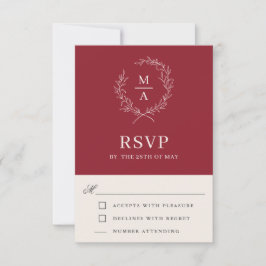 Rustikales Rotes einfaches Monogramm-UAWG RSVP Karte