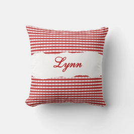 Rustikales rotes Gingham mit personalisiertem Name Kissen