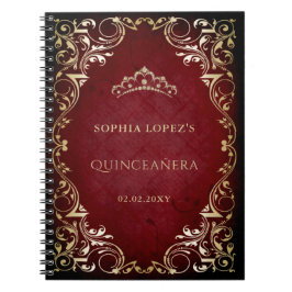 Rustikales Rotes Gold Prinzessin Tiara Quinceanera Notizblock