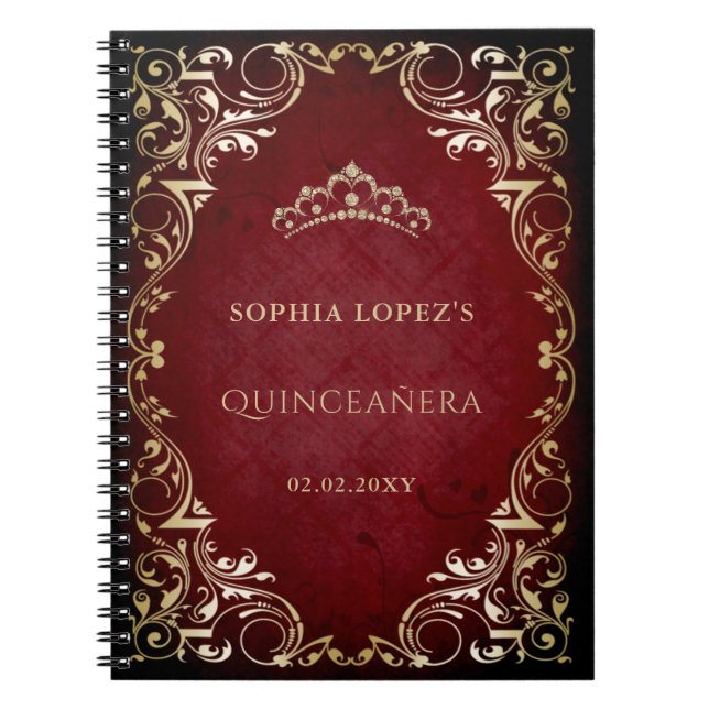 Rustikales Rotes Gold Prinzessin Tiara Quinceanera Notizblock (Vorderseite)
