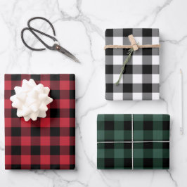 Rustikales Rotes Grün und Schwarzes Buffalo Karier Geschenkpapier Set