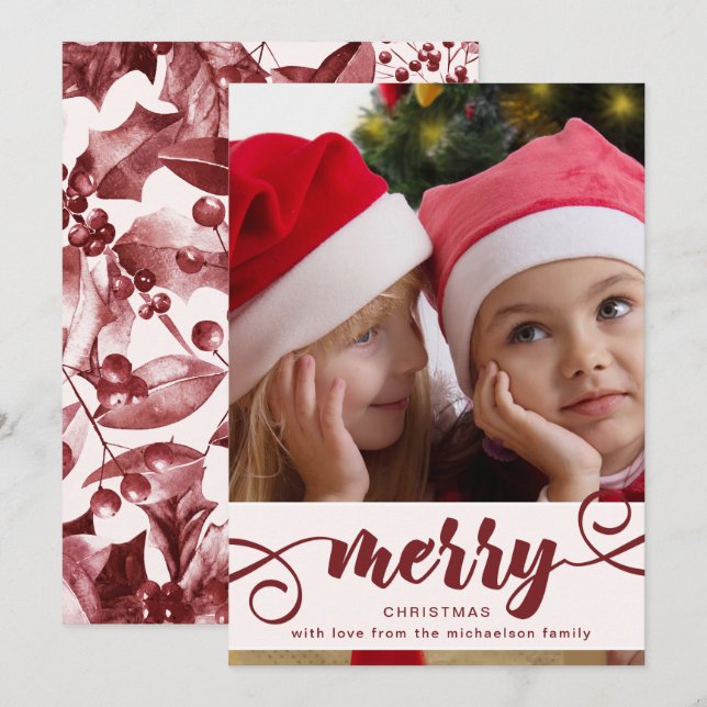 Rustikales Rotes Heiligtum mit Foto Weihnachtsfeie Einladung (Vorne/Hinten)