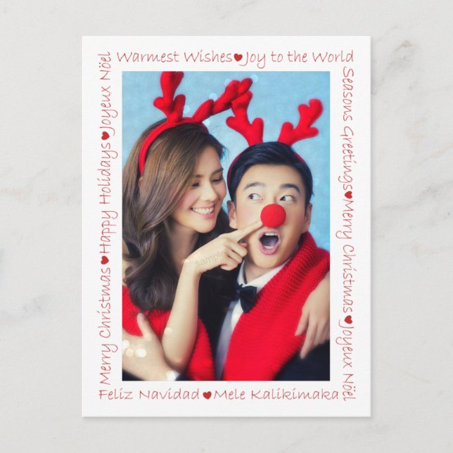 Rustikales Rotes Herz & Weihnachten Worte 2 Foto G Postkarte (Vorderseite)