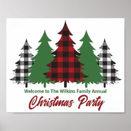 Rustikales Rotes Kariert Frohe Weihnachtsbaumen Pa Poster