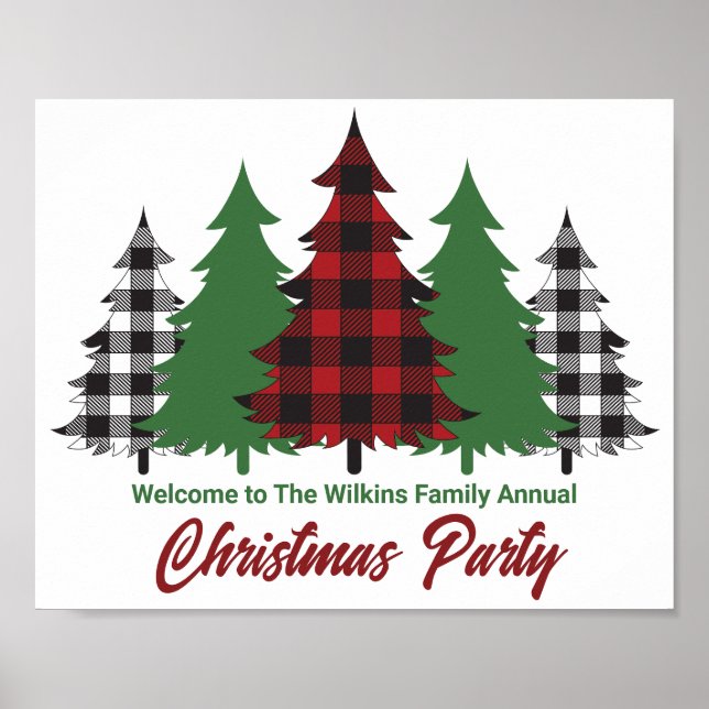 Rustikales Rotes Kariert Frohe Weihnachtsbaumen Pa Poster (Vorne)