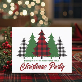 Rustikales Rotes Kariertes Grünes Party Weihnachte Einladungspostkarte