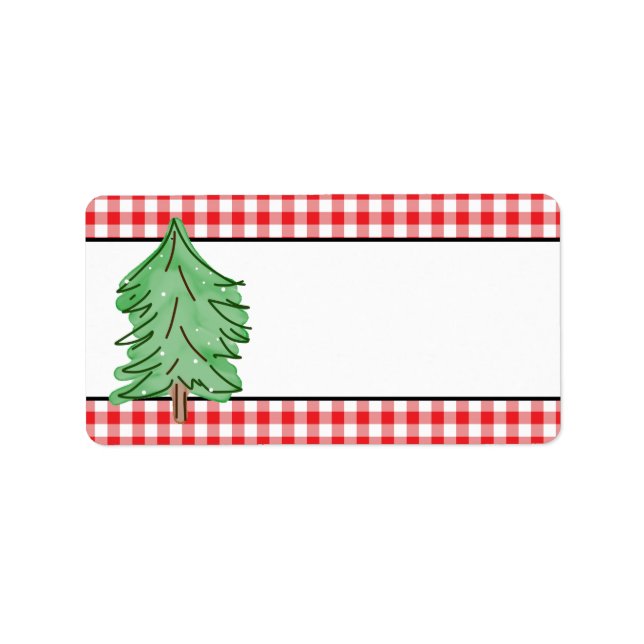 Rustikales Rotes Kariertes grünes Pine Tree Leere  Adressaufkleber (Vorne)