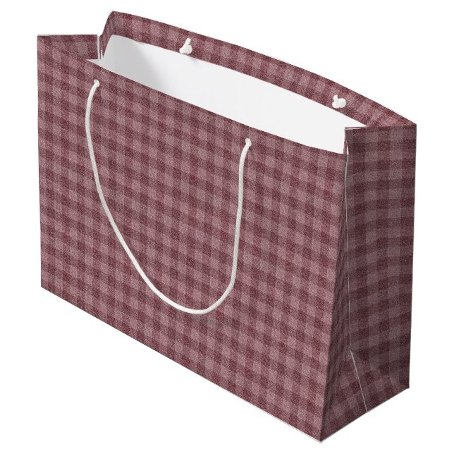 Rustikales, rotes Muster Große Geschenktasche Geschenktüte (Rückseite Schrägansicht)