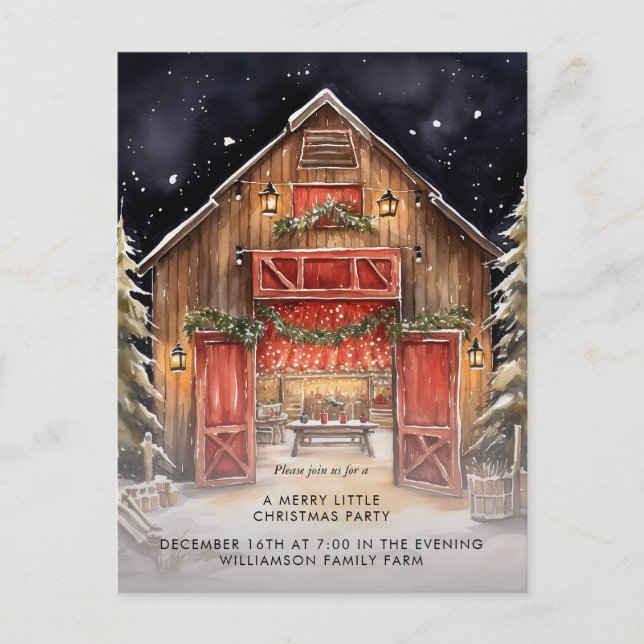 Rustikales Rotes Party Land Weihnachten Ankündigungspostkarte (Vorderseite)