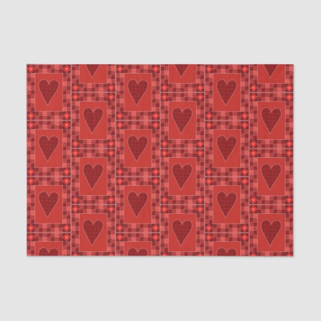 Rustikales rotes Patchwork Herz Quilt Seidenpapier (Vorderseite)